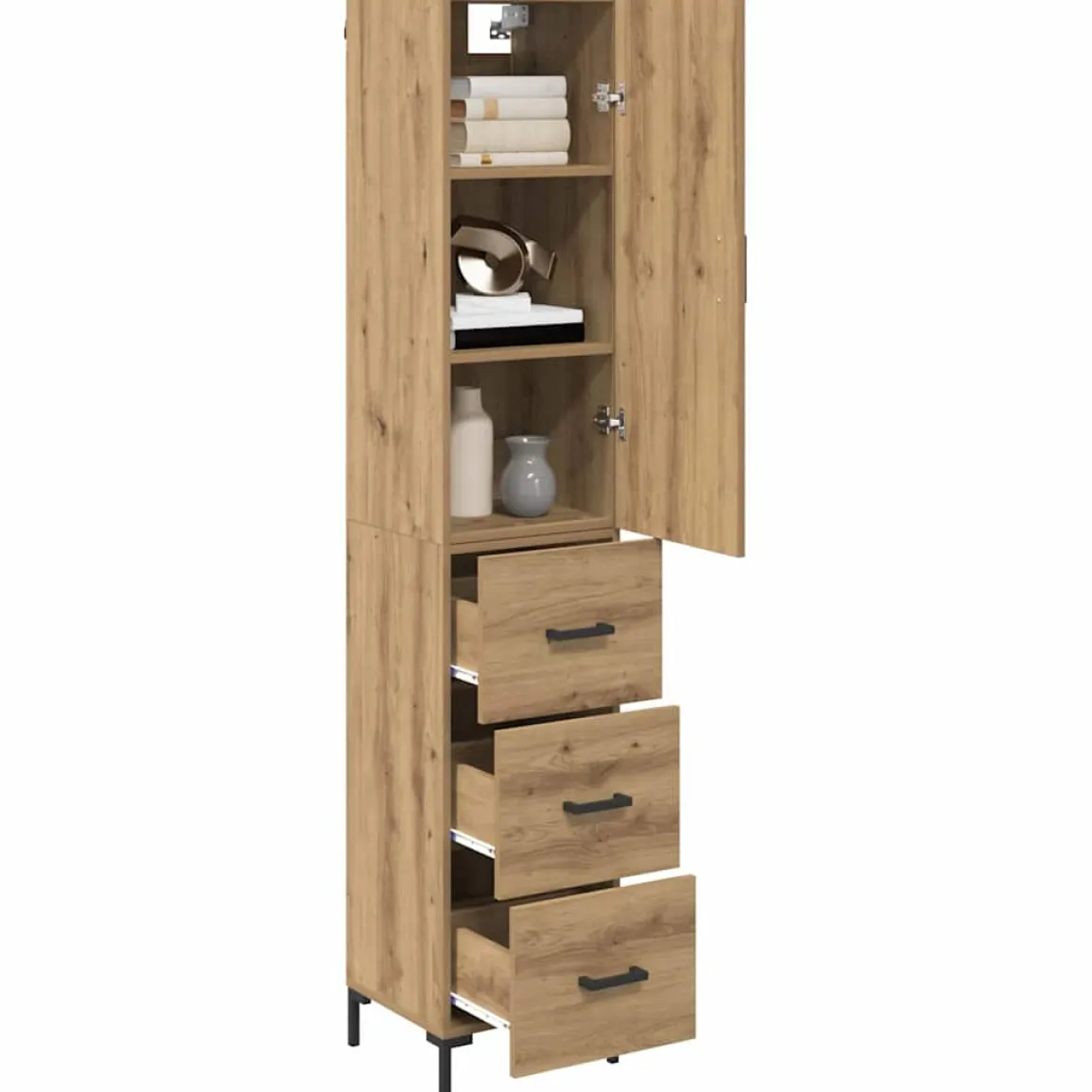 Armario auxiliar Adrianne 1 puerta + 3 cajones roble 180x34,5x34 cm