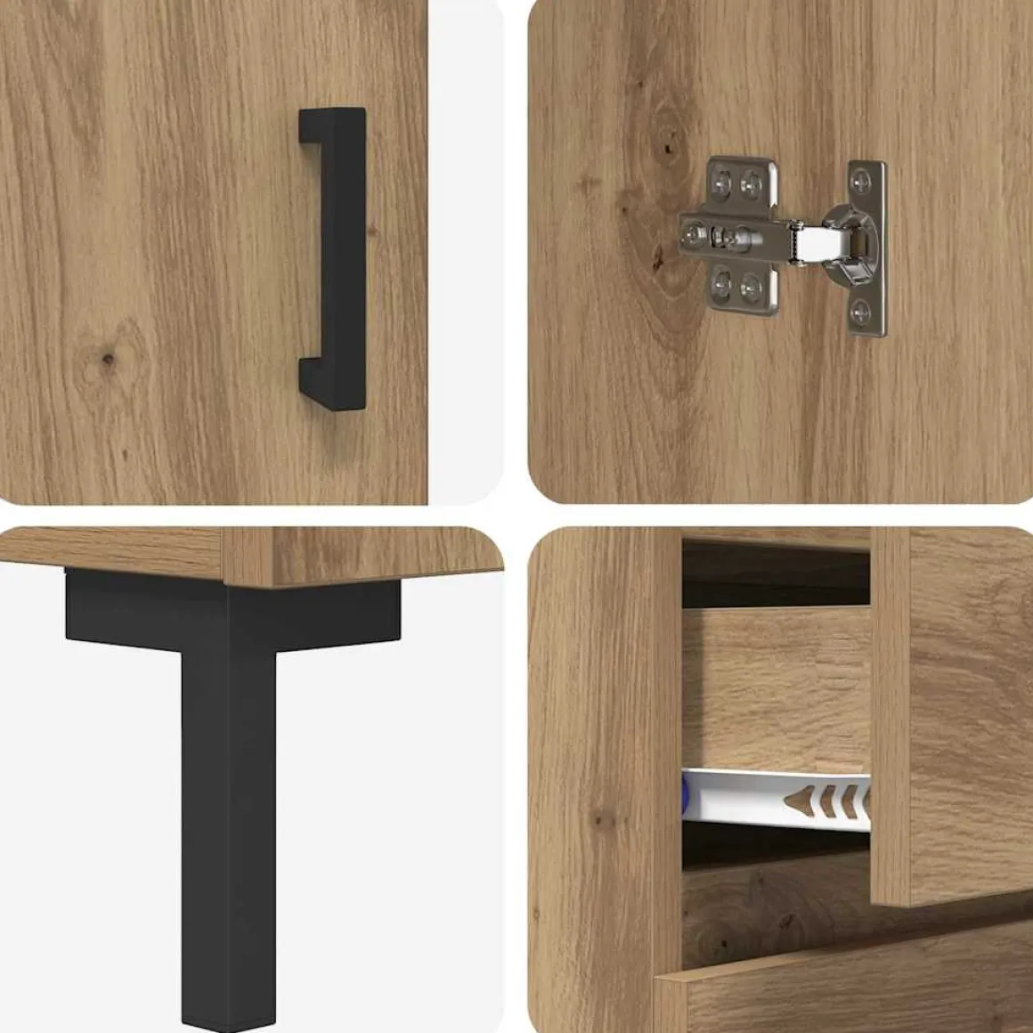 Armario auxiliar Adrianne 1 puerta + 3 cajones roble 180x34,5x34 cm