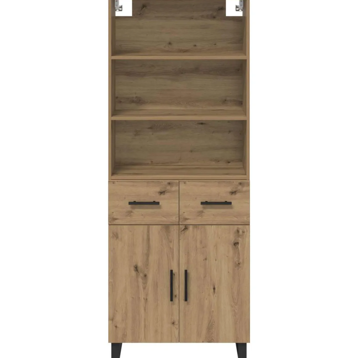 Armario auxiliar Babi 2 puertas + 2 cajones + 3 estantes roble 180x69,5x32,5 cm