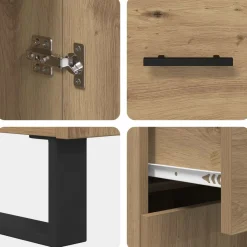 Armario auxiliar Babi 2 puertas + 2 cajones + 3 estantes roble 180x69,5x32,5 cm