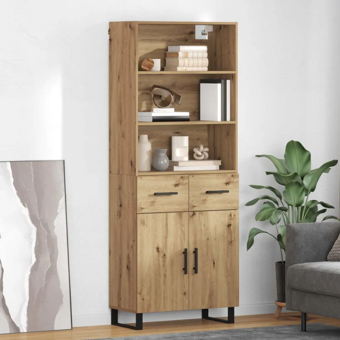 Armario auxiliar Babi 2 puertas + 2 cajones + 3 estantes roble 180x69,5x32,5 cm
