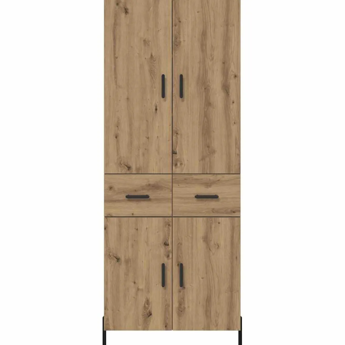 Armario auxiliar Carla 3 estantes + 2 cajones + 2 puertas roble 180x69,5x34 cm