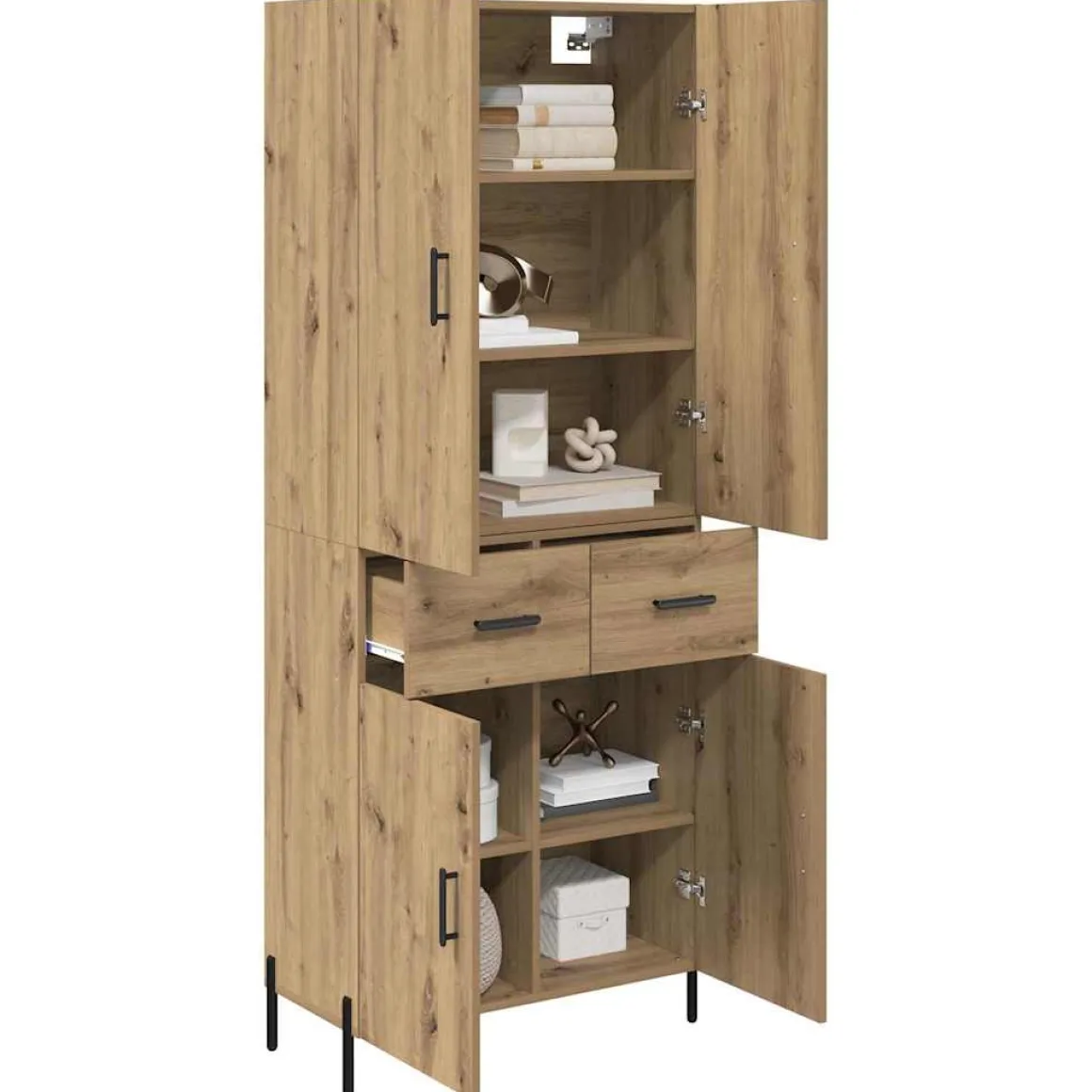 Armario auxiliar Carla 3 estantes + 2 cajones + 2 puertas roble 180x69,5x34 cm
