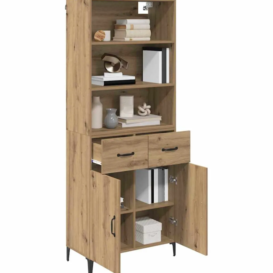Armario auxiliar Carla 3 estantes + 2 cajones + 2 puertas roble 180x69,5x34 cm