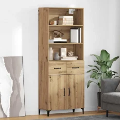 Armario auxiliar Carla 3 estantes + 2 cajones + 2 puertas roble 180x69,5x34 cm