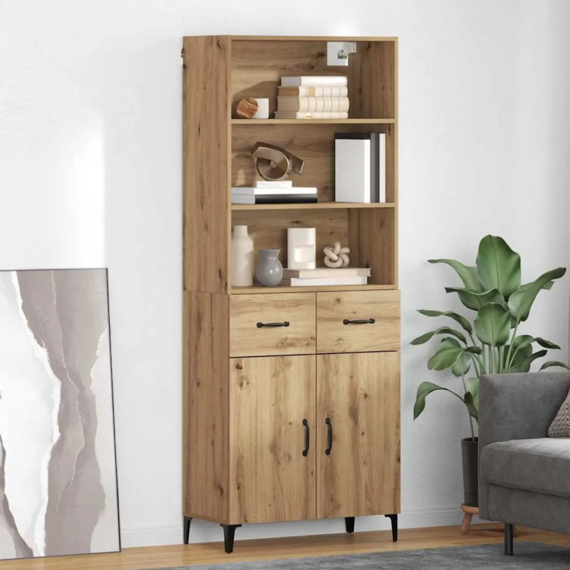 Armario auxiliar Carla 3 estantes + 2 cajones + 2 puertas roble 180x69,5x34 cm