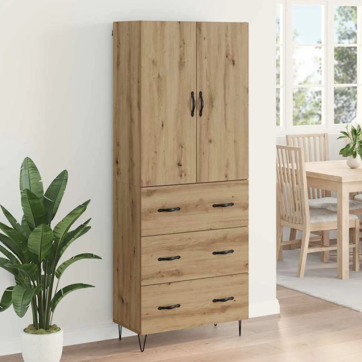 Armario auxiliar Carmina 2 puertas + 3 cajones natural 180x69,5x34 cm