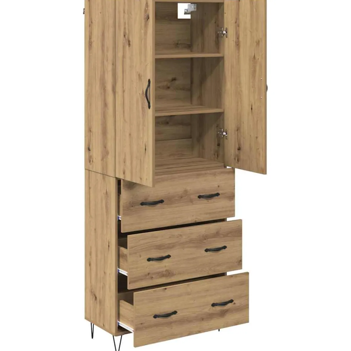 Armario auxiliar Carmina 2 puertas + 3 cajones natural 180x69,5x34 cm