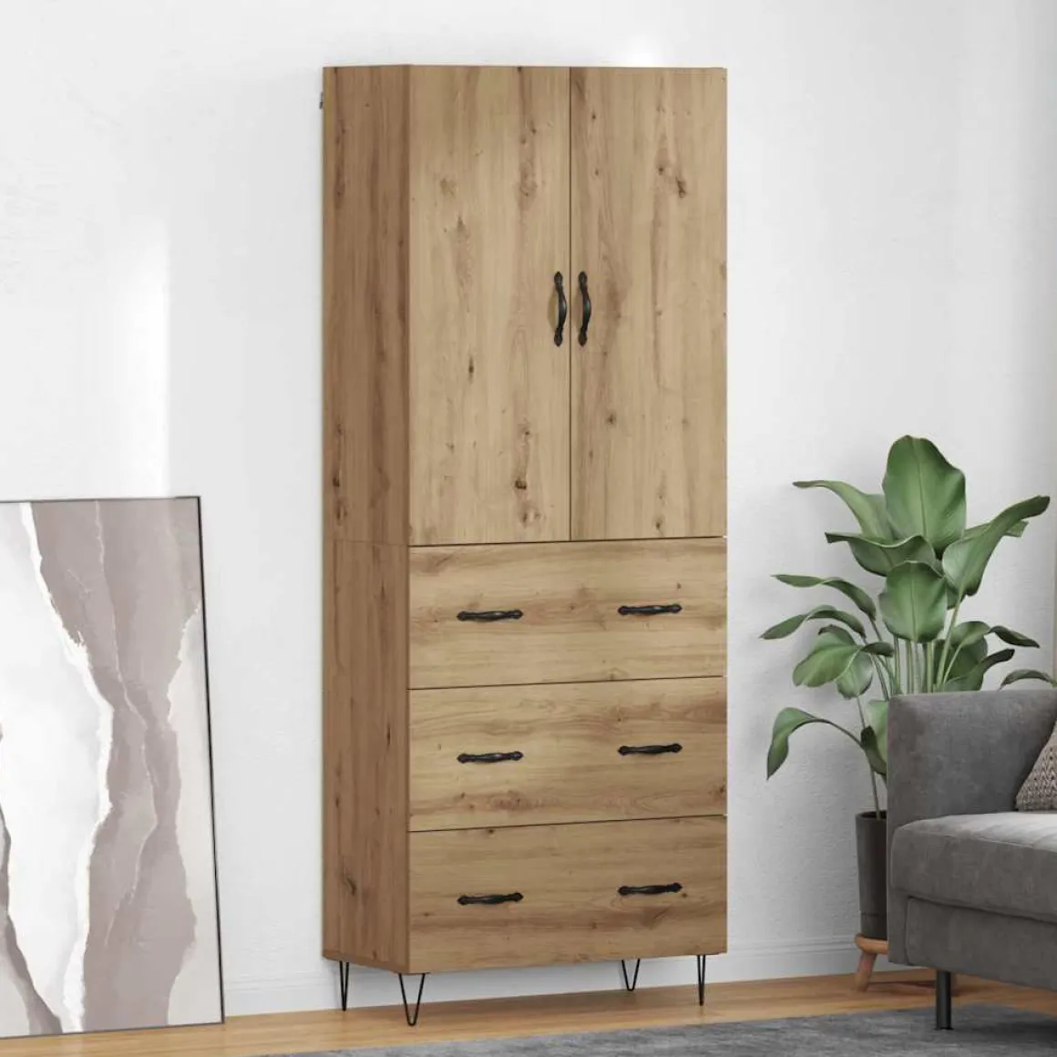 Armario auxiliar Carmina 2 puertas + 3 cajones natural 180x69,5x34 cm