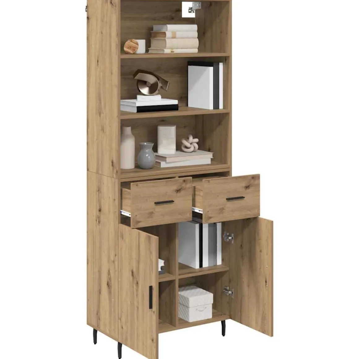 Armario auxiliar Caterina 3 estantes + 2 cajones + 2 puertas roble 180x69,5x32,5 cm