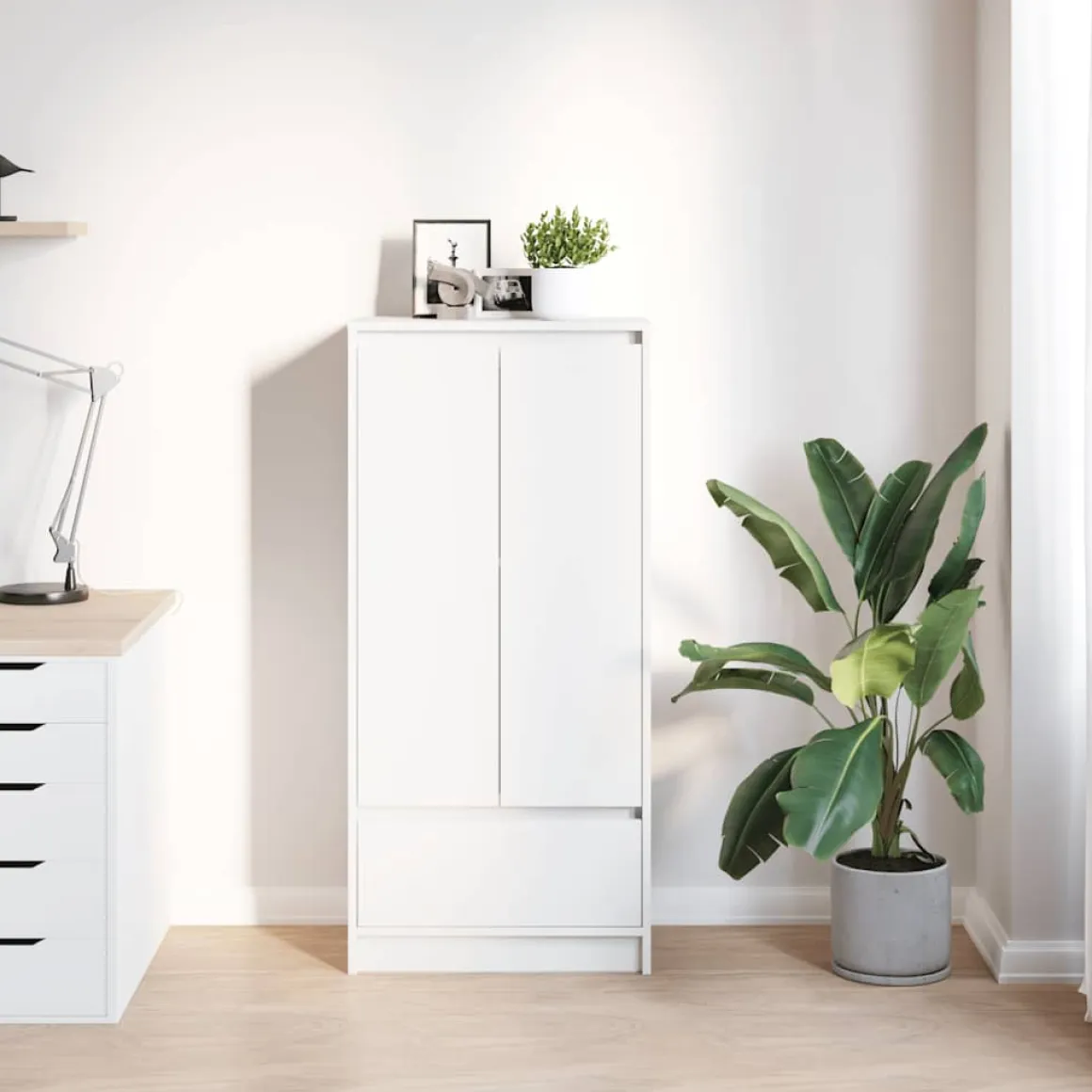 Armario auxiliar Celeste doble puerta + cajón blanco 119,5x55,5x34 cm