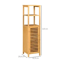 Armario auxiliar de baño Dune Kleankin 2 estantes + 1 armario bambú 120x32,9x29,9 cm