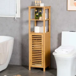 Armario auxiliar de baño Dune Kleankin 2 estantes + 1 armario bambú 120x32,9x29,9 cm