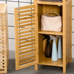 Armario auxiliar de baño Dune Kleankin 2 estantes + 1 armario bambú 120x32,9x29,9 cm