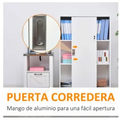 Armario auxiliar de oficina Homcom 2 puertas 3 estantes blanco 120x80x40 cm