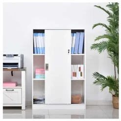 Armario auxiliar de oficina Homcom 2 puertas 3 estantes blanco 120x80x40 cm