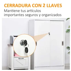 Armario auxiliar de oficina Homcom 2 puertas 3 estantes blanco 120x80x40 cm