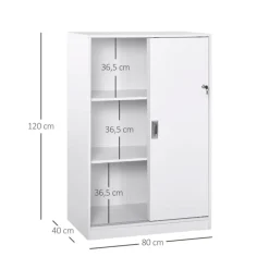 Armario auxiliar de oficina Homcom 2 puertas 3 estantes blanco 120x80x40 cm