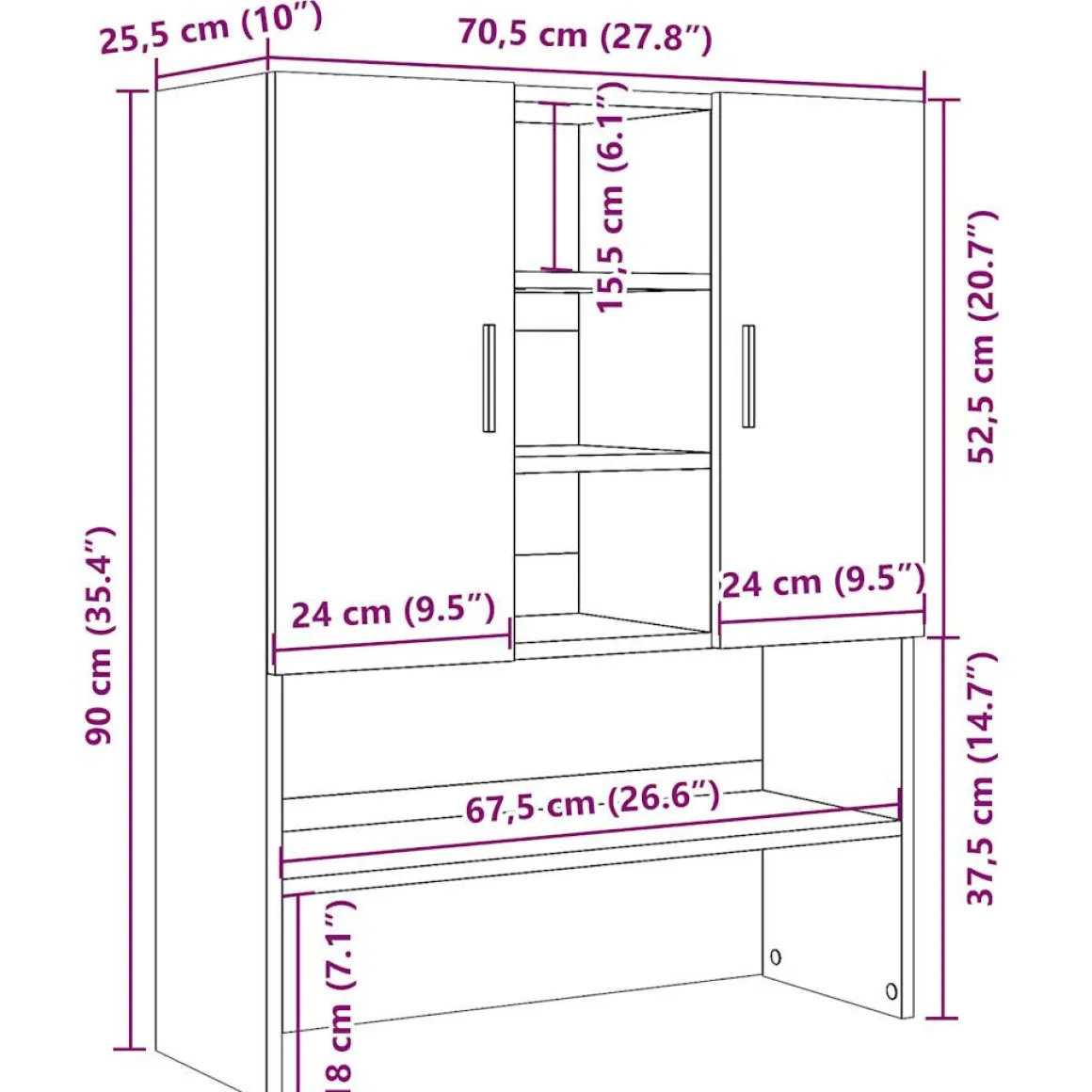 Armario auxiliar Dora 4 estantes + 2 puertas 90x70,5x25,5 cm