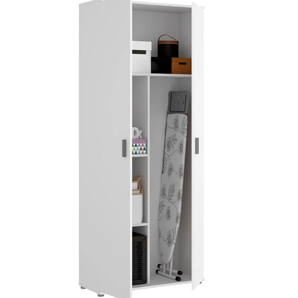 Armario auxiliar Fit 4 compartimentos con escobero abatibles blanco 190x78x35 cm