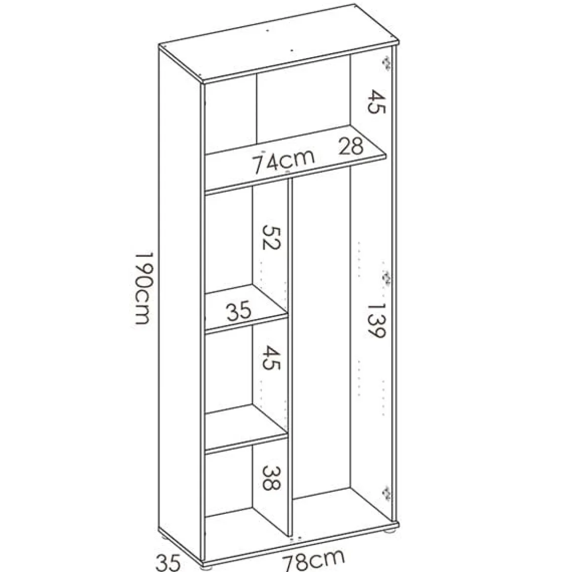 Armario auxiliar Fit 4 compartimentos con escobero abatibles blanco 190x78x35 cm