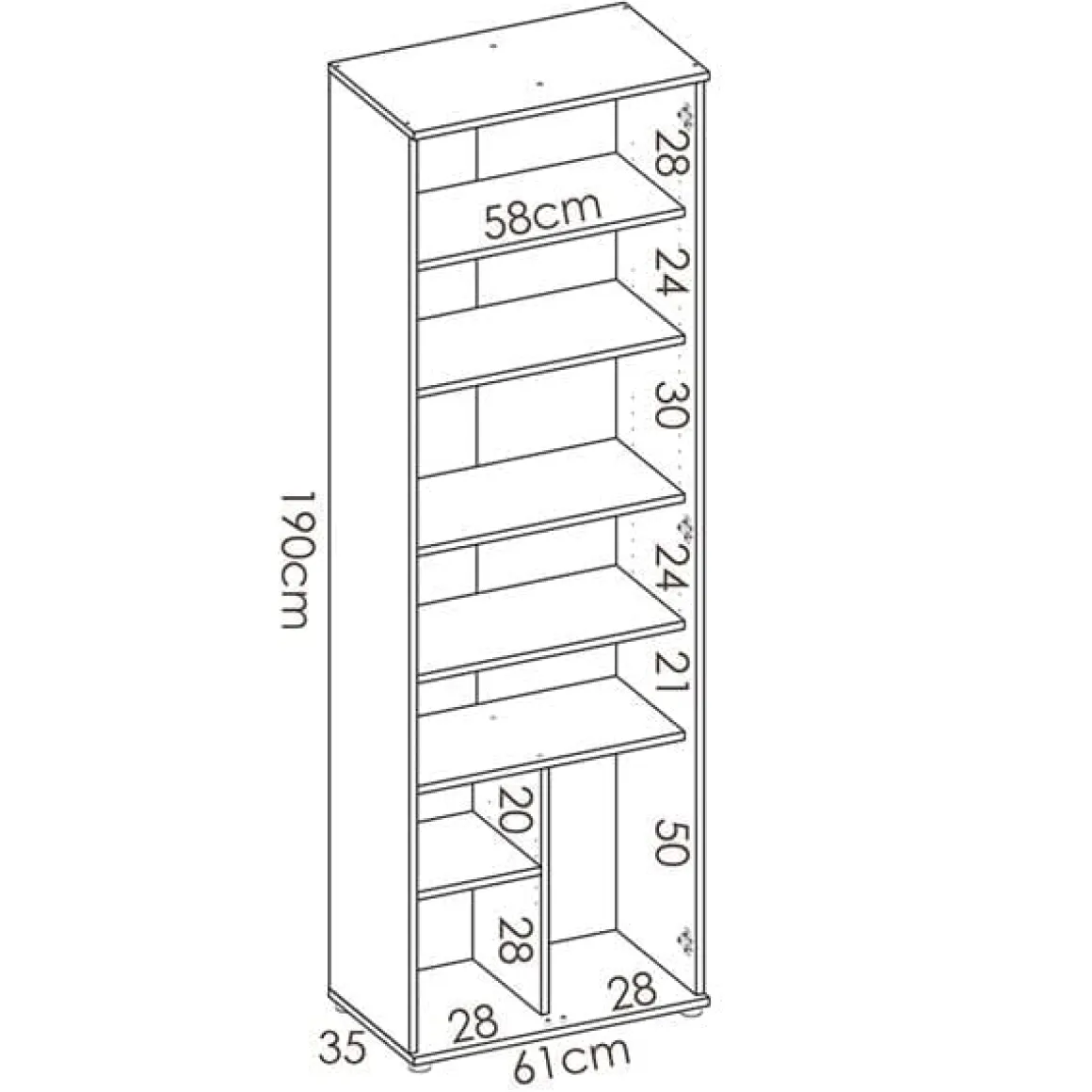 Armario auxiliar Fit 8 compartimentos blanco 190x61x35 cm