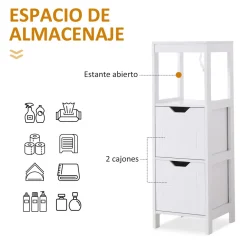 Armario auxiliar Folk Kleankin 2 cajones + estante blanco 89x30 cm