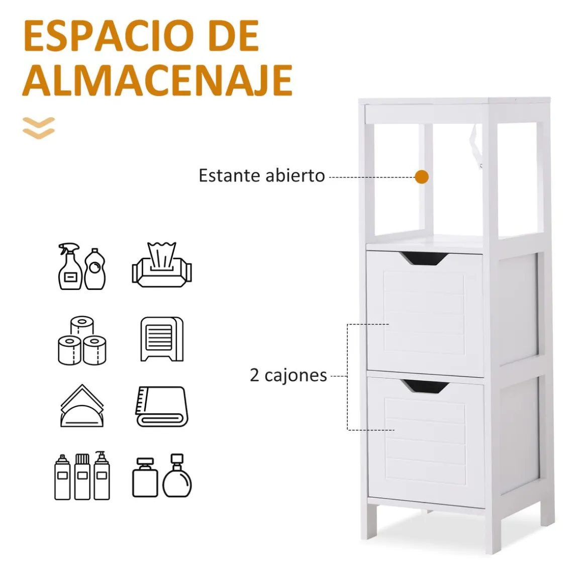 Armario auxiliar Folk Kleankin 2 cajones + estante blanco 89x30 cm