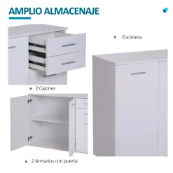 Armario auxiliar Homcom 3 armarios + 2 cajones blanco 76x106x35 cm