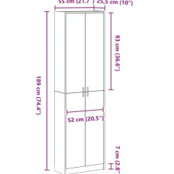 Armario auxiliar Melihe 4 estantes natural 189x55x25 cm