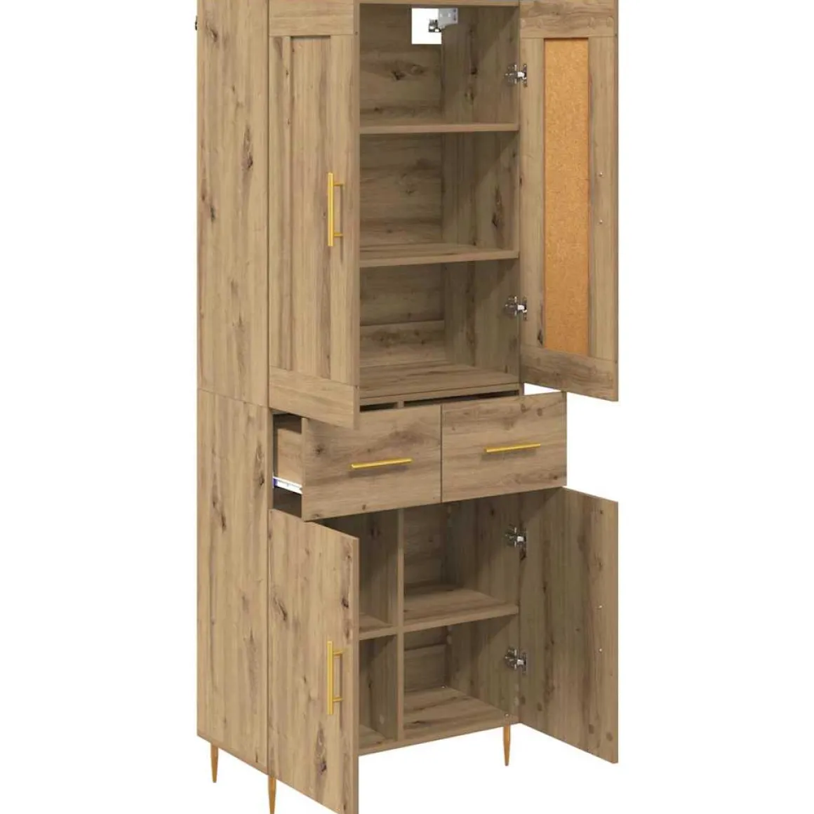 Armario auxiliar Mercedes 4 puertas + 2 cajones roble 180x69,5x34 cm
