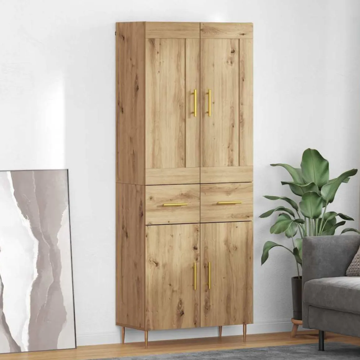 Armario auxiliar Mercedes 4 puertas + 2 cajones roble 180x69,5x34 cm