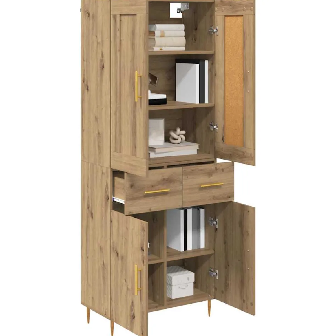 Armario auxiliar Mercedes 4 puertas + 2 cajones roble 180x69,5x34 cm