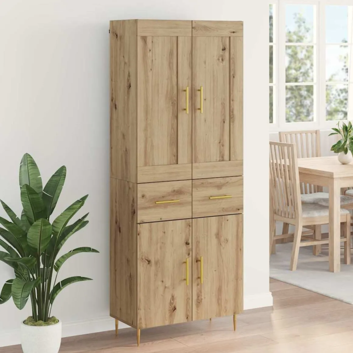 Armario auxiliar Mercedes 4 puertas + 2 cajones roble 180x69,5x34 cm