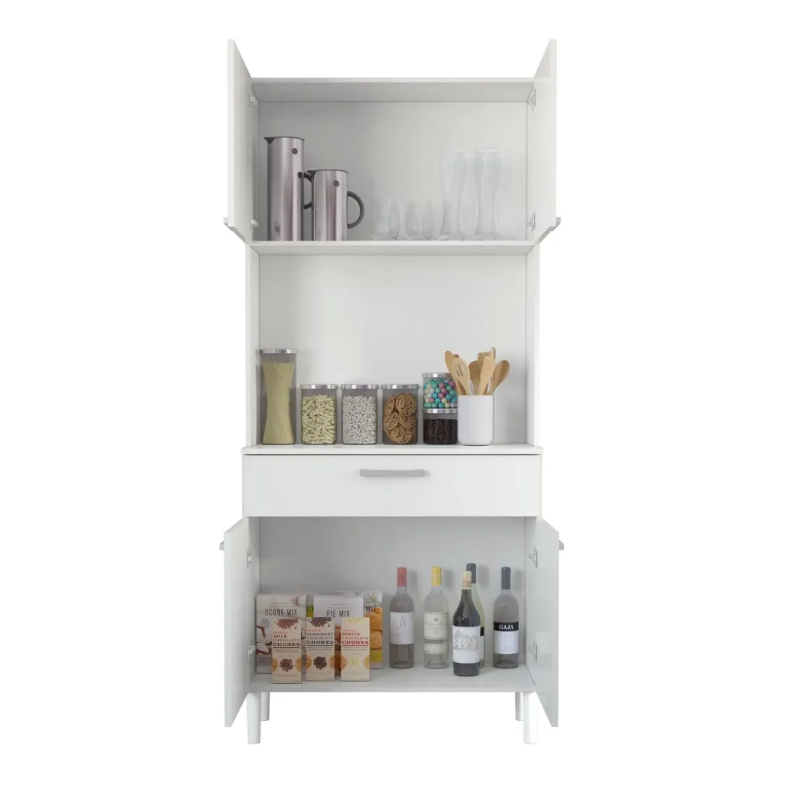Armario auxiliar Musua 2 armarios + cajón + compartimento blanco 180x80x36 cm