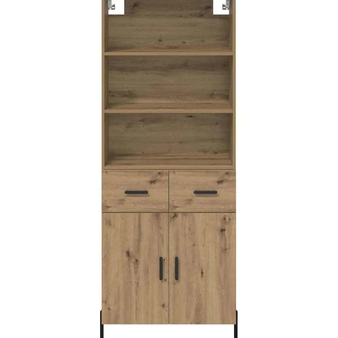 Armario auxiliar Sabina 3 estantes + 2 cajones + 2 puertas roble 180x69,5x32,5 cm