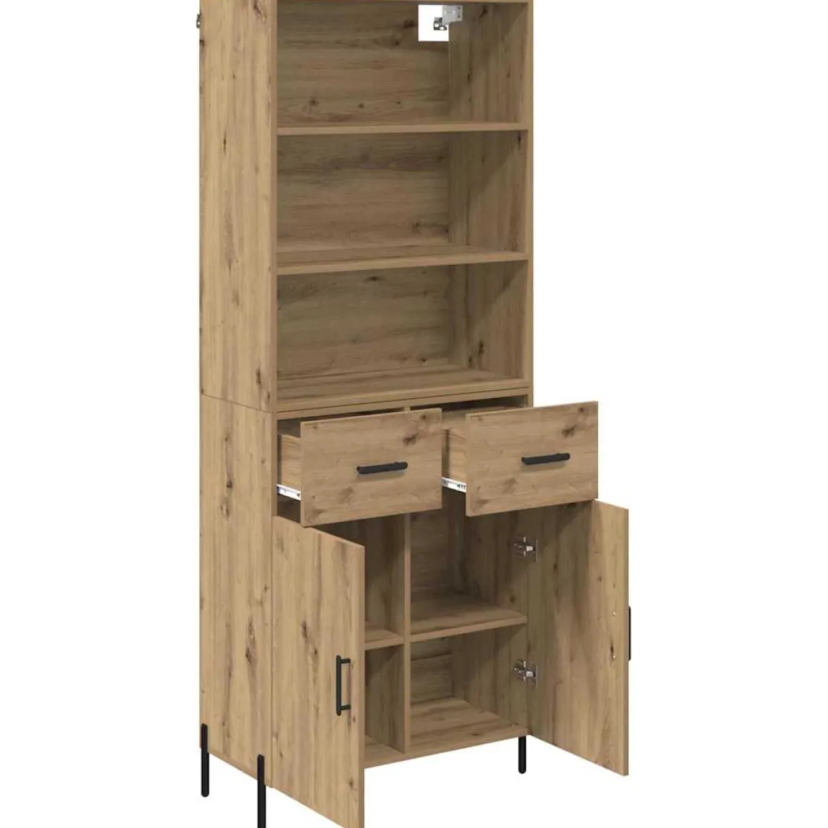 Armario auxiliar Sabina 3 estantes + 2 cajones + 2 puertas roble 180x69,5x32,5 cm