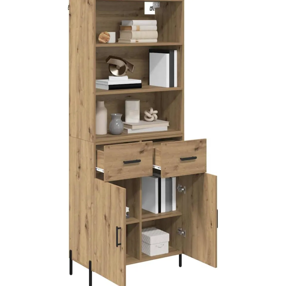 Armario auxiliar Sabina 3 estantes + 2 cajones + 2 puertas roble 180x69,5x32,5 cm