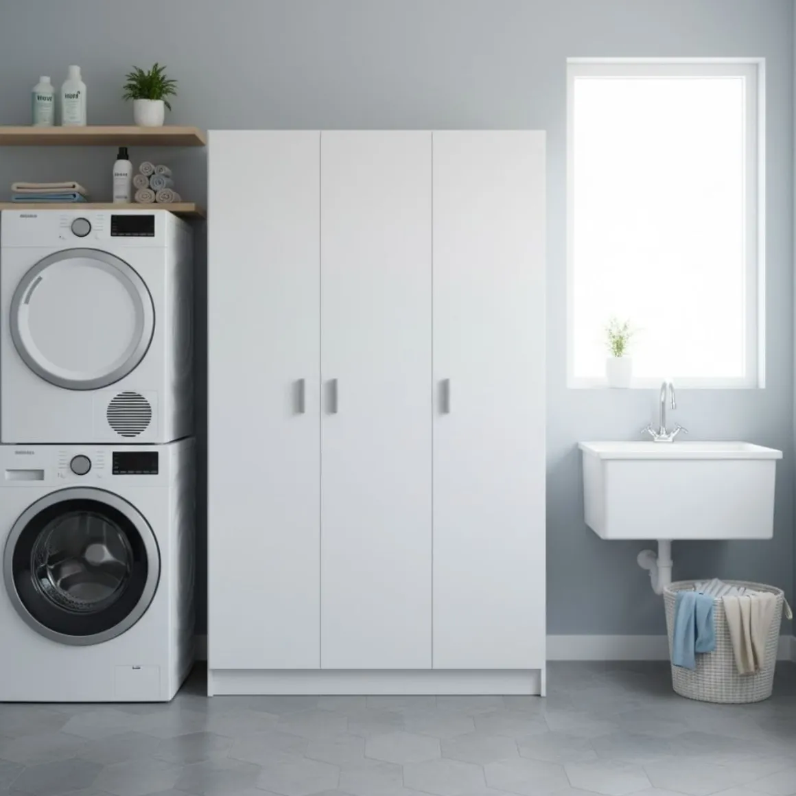 Armario auxiliar Use 3 puertas con escobero blanco 180x109x37 cm