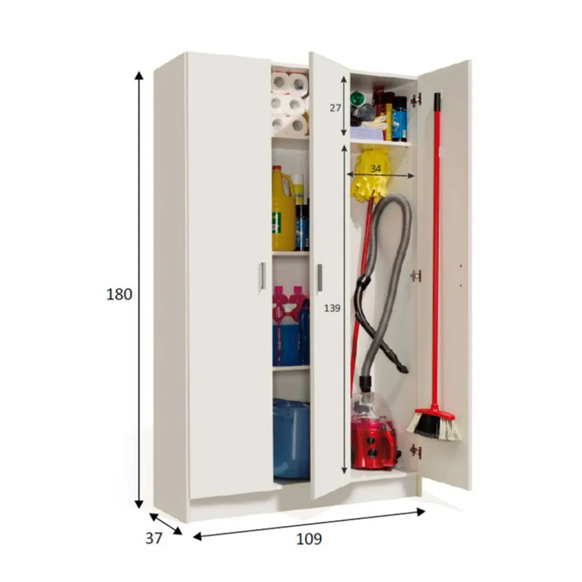 Armario auxiliar Use 3 puertas con escobero blanco 180x109x37 cm