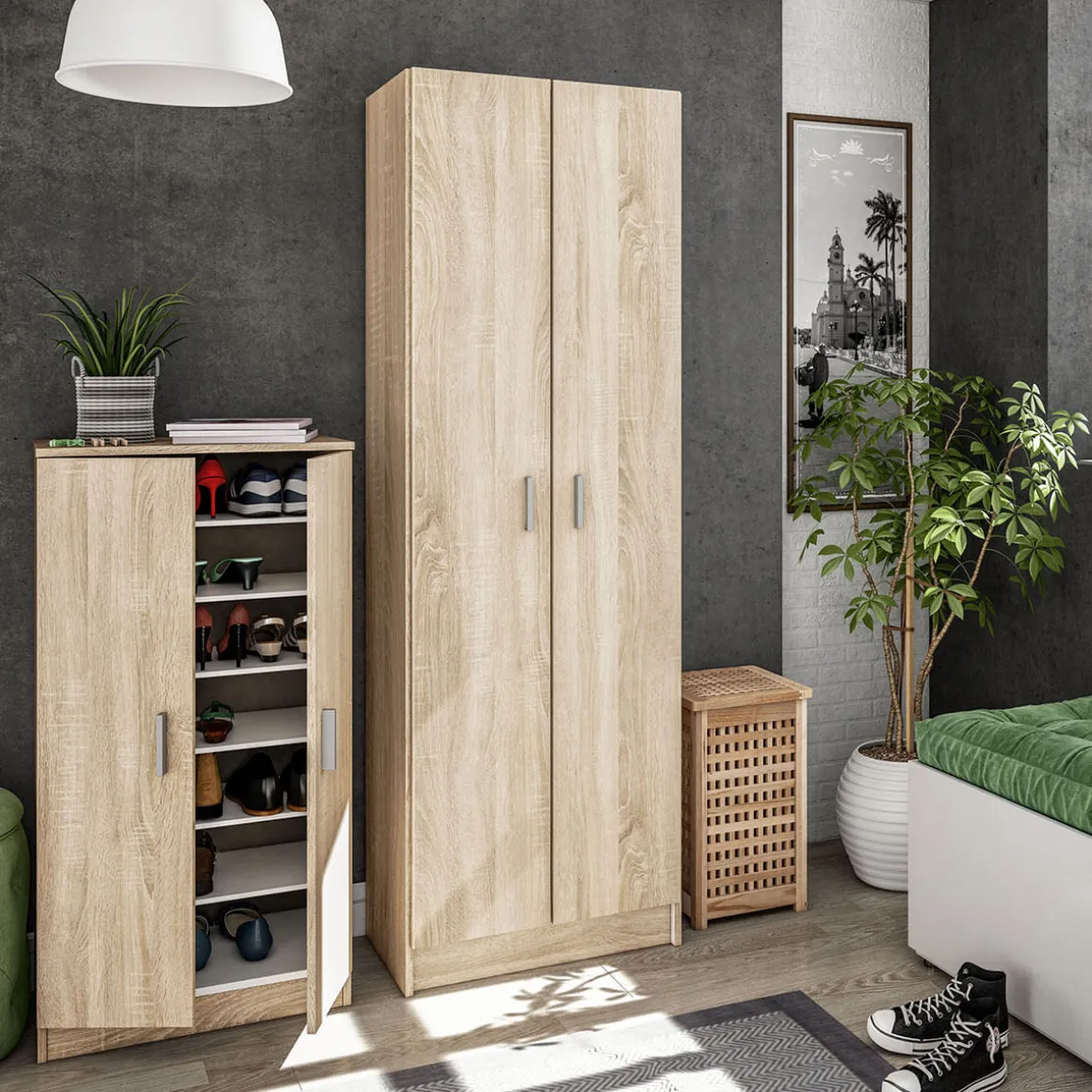 Armario auxiliar Use 2 puertas con 5 estantes natural 180x59x37 cm