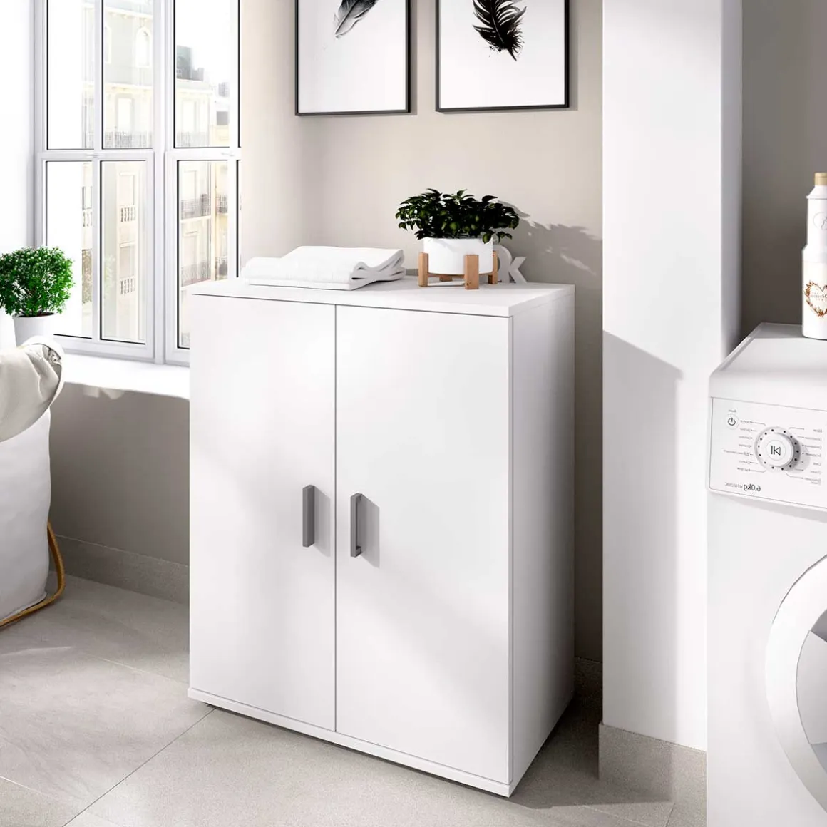 Armario bajo Fit 2 puertas 2 estantes blanco 83,8x60,9x35 cm