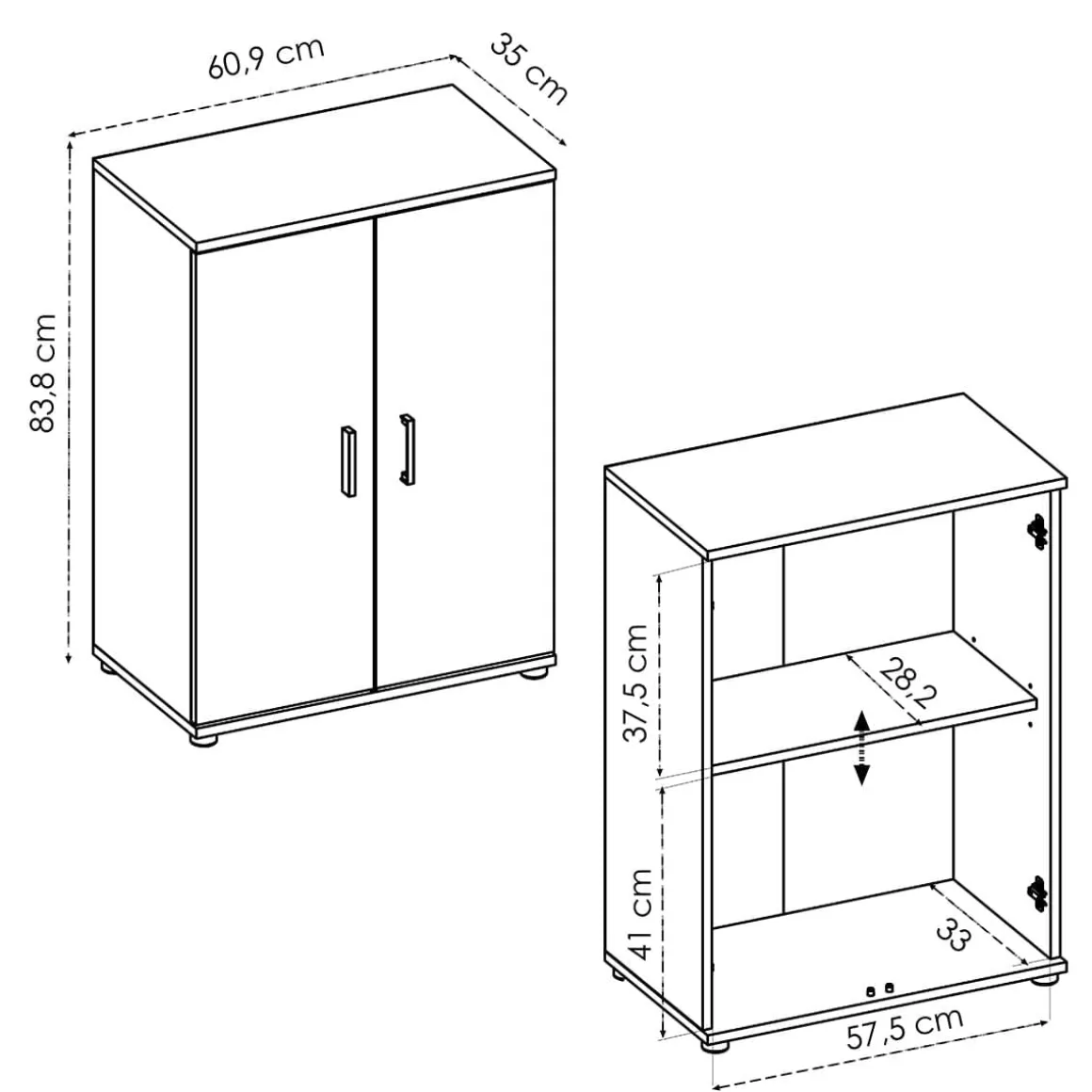Armario bajo Fit 2 puertas 2 estantes blanco 83,8x60,9x35 cm