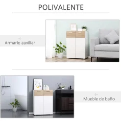 Armario bajo Kleankin 3 estantes regulables blanco/natural 85x60x30 cm