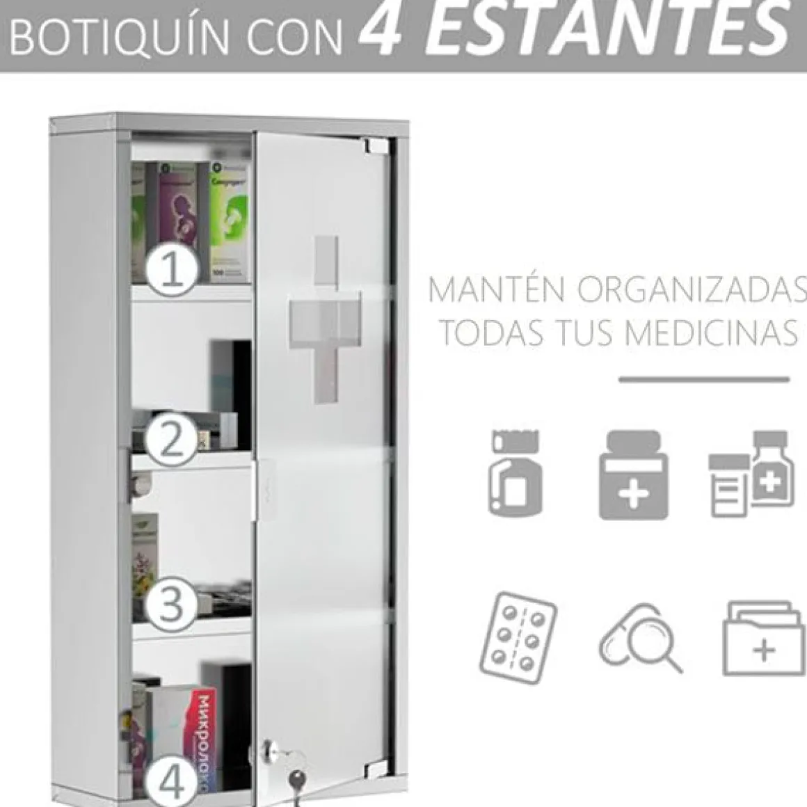 Armario botiquín Homcom 4 niveles acero inox 60x30x12 cm