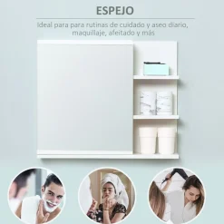 Armario colgante Kleankin con espejo+3 estantes blanco 50x60x18 cm