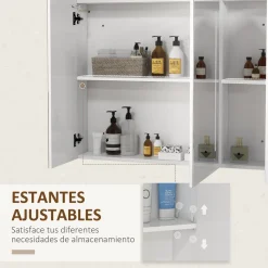 Armario con espejo Aldeia Kleankin 3 puertas con estantes blanco brillo 70x90x15 cm
