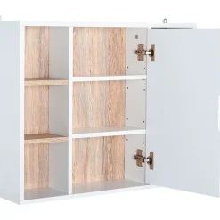 Armario con espejo de baño blanco y roble 60x14,5x49,4 cm