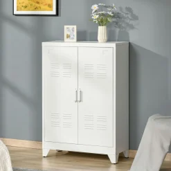 Armario Corvino Homcom 2 puertas metálico blanco 110x75x33 cm