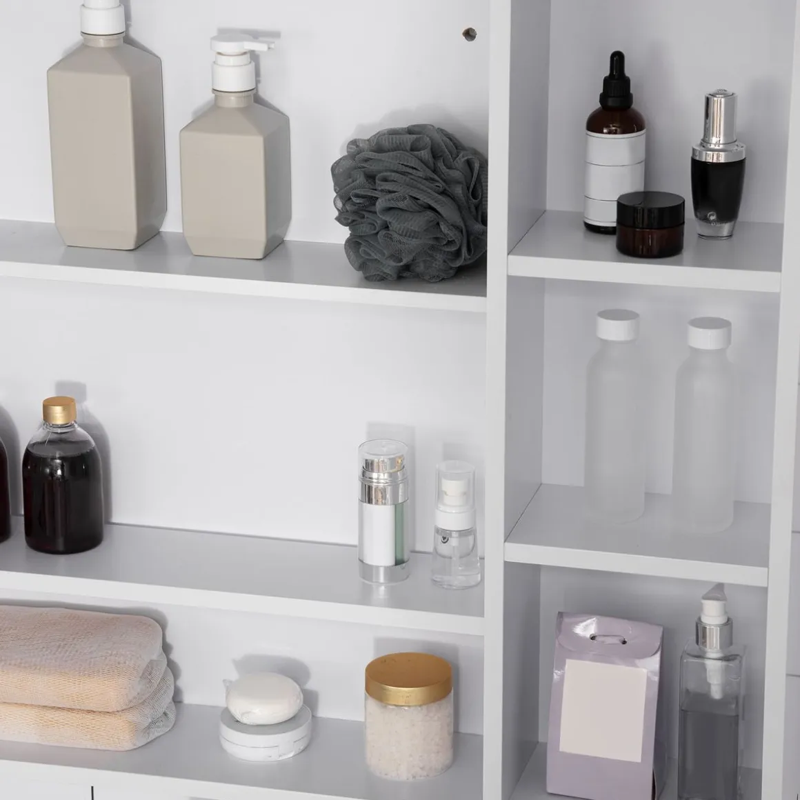 Armario de baño Almendra Kleankin con puerta espejo y compartimentos blanco 70x100x15 cm